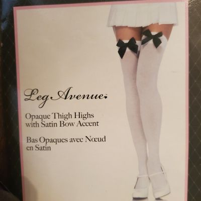 Halloween White Thigh High Stockings With Black Satin Bow Adult Size Reg-Leg Ave